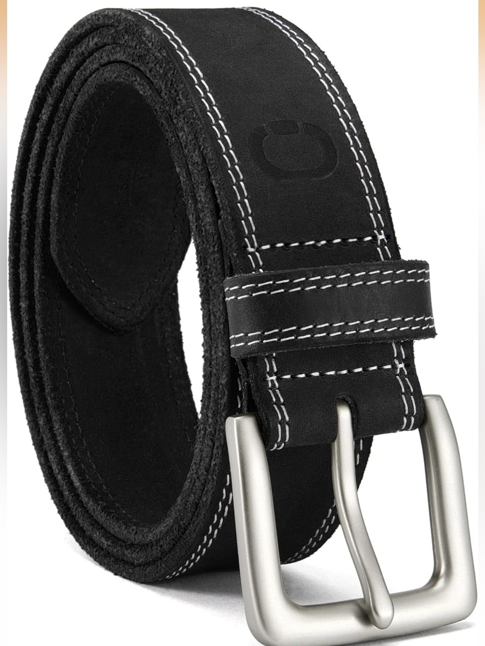 Black Full Grain Cowhide Leather Belt with Contrasting Stitching ~ size 34